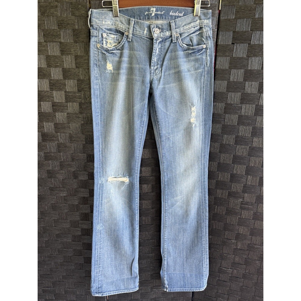 7 For All Mankind Womens Bootcut Jeans Size 26 Distressed Denim Jeweled Pocket